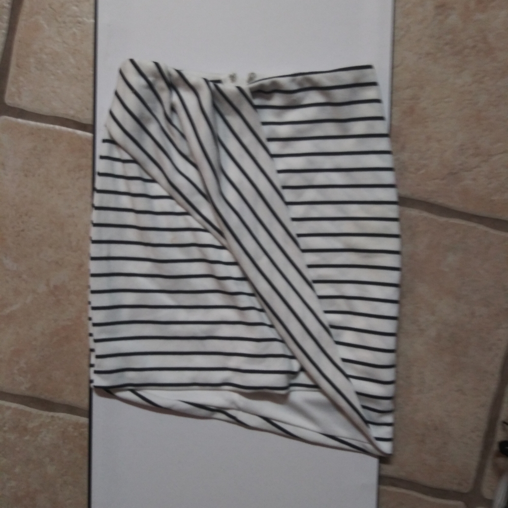 Black and white striped mini skirt